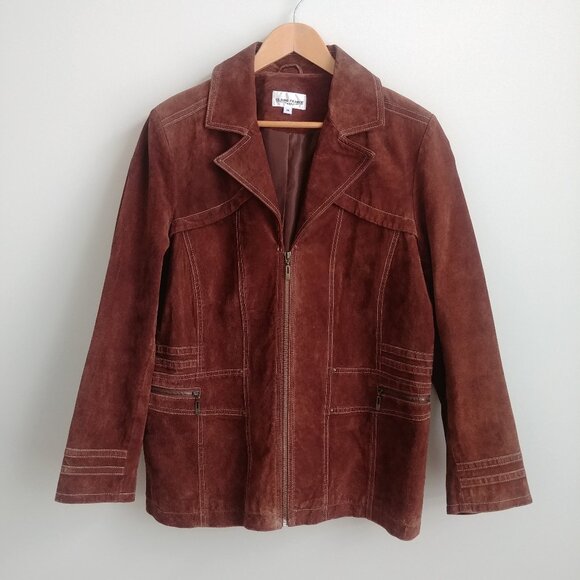Claire France 1X 100% real leather brown suede jacket coat - Picture 1 of 16